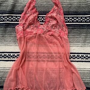 Victoria’s Secret Pink Mesh Lace Halter Babydoll Lingerie Stretch Size Large